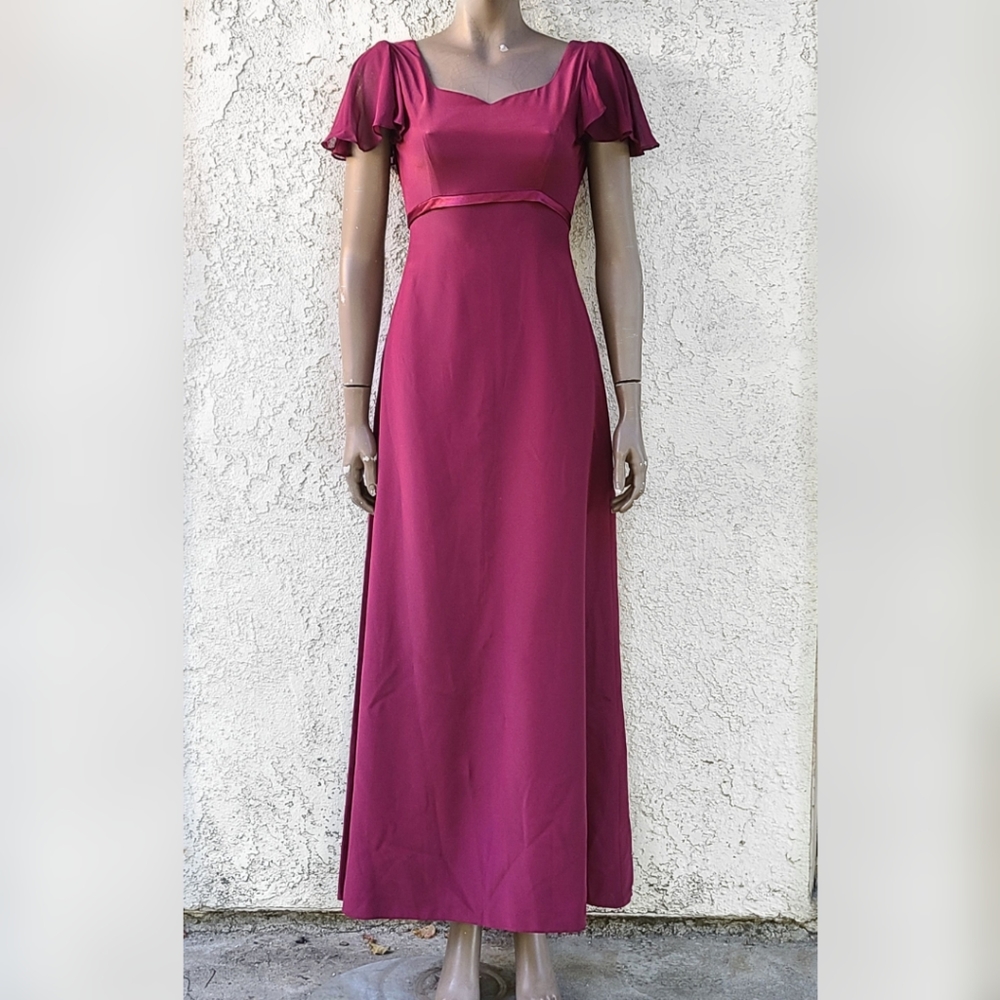 Maroon Empire Waist Bridesmaid Dress